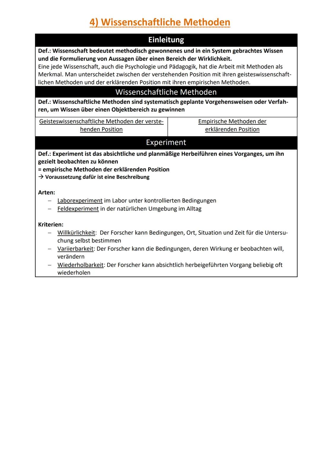 1) Ziele der Psychologie und Pädagogik
Einleitung
Def.:Wissenschaft bedeutet methodisch gewonnenes und in ein System gebrachtes Wissen
und d