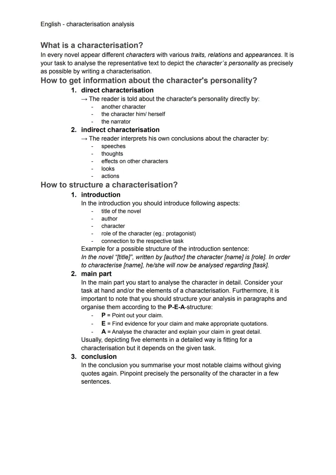 English - characterisation analysis
What is a characterisation?
In every novel appear different characters with various traits, relations an
