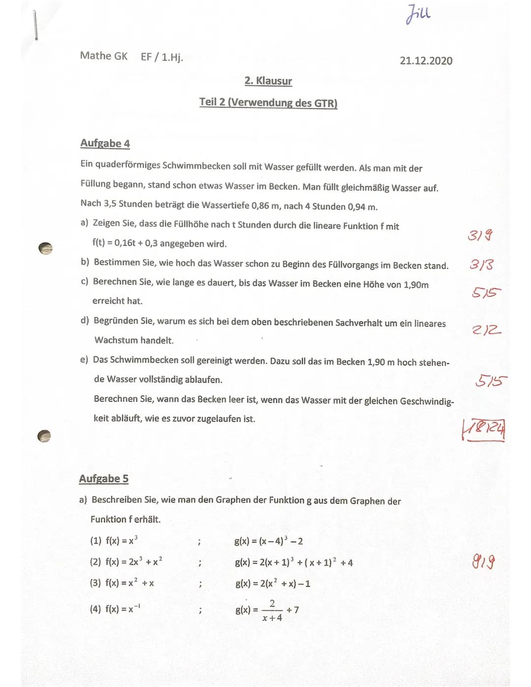 Mathe GK EF/1. Hj.
2. Klausur
Teil 1 (hilfsmittelfreier Teil)
Aufgabe 1
a) Geben Sie die Funktionsgleichung der Funktion f in der allgemeine