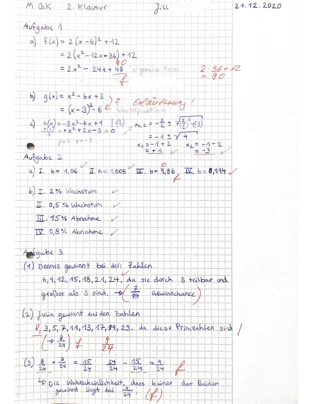Mathe GK EF/1. Hj.
2. Klausur
Teil 1 (hilfsmittelfreier Teil)
Aufgabe 1
a) Geben Sie die Funktionsgleichung der Funktion f in der allgemeine