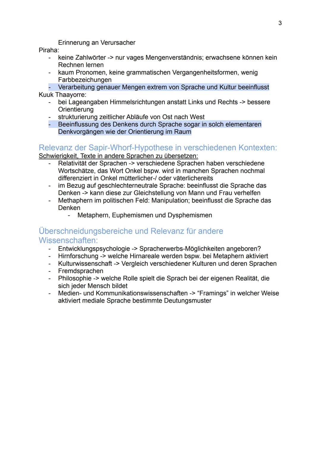 Auf einen Blick:
Hypothese:
Sapir-Whorf Hypothese
Linguistisches Relativitätsprinzip: unterschiedliche Wahrnehmung durch
unterschiedliche Sp