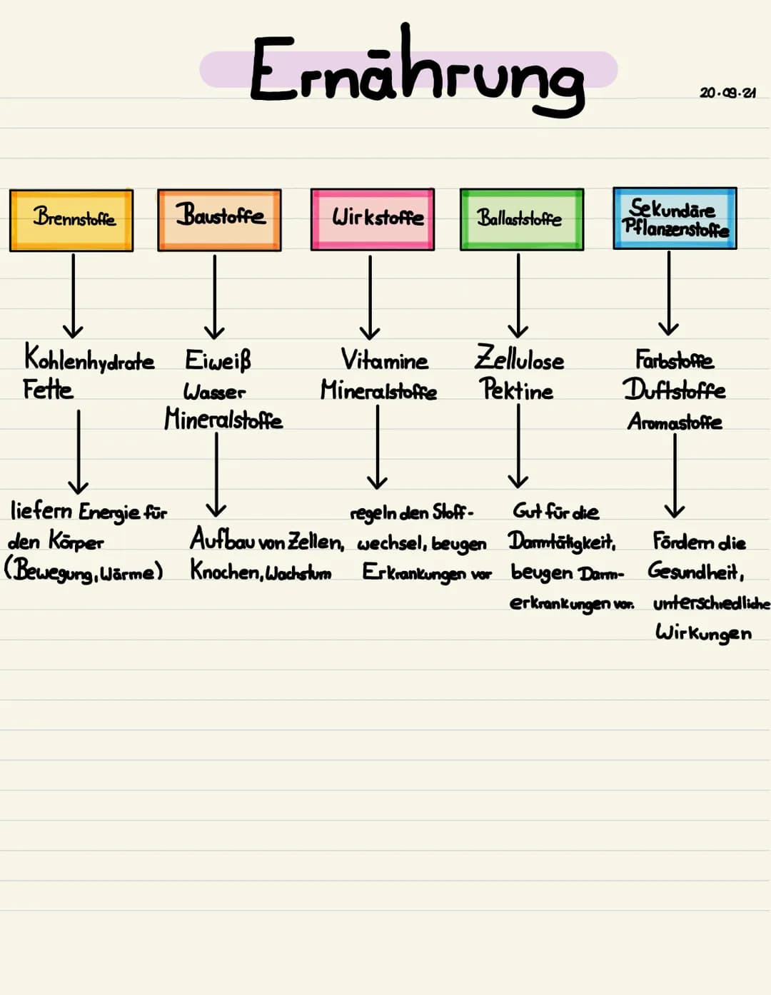 Brennstoffe
Ernährung
Baustoffe
Kohlenhydrate Eiweiß
Fette
liefern Energie für
den Körper
(Bewegung, Wärme)
Wasser
Mineralstoffe
Wirkstoffe 