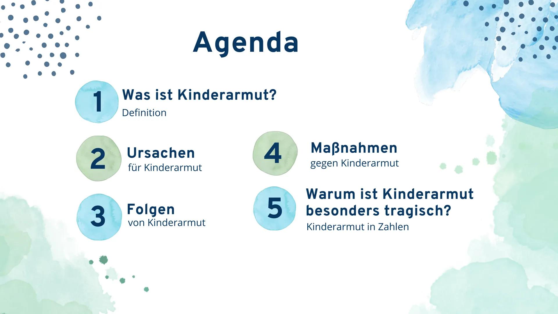 Kinderarmut
in
Deutschland
von Sophie Priesel 1
Agenda
3
Was ist Kinderarmut?
Definition
2 Ursachen
für Kinderarmut
Folgen
von Kinderarmut
4