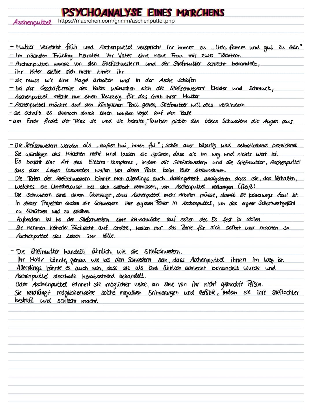 PSYCHOANALYSE EINES MARCHENS
Aschenputtel https://maerchen.com/grimm/aschenputtel.php
- Mutter verstirbt früh und Aschenputtel verspricht ih