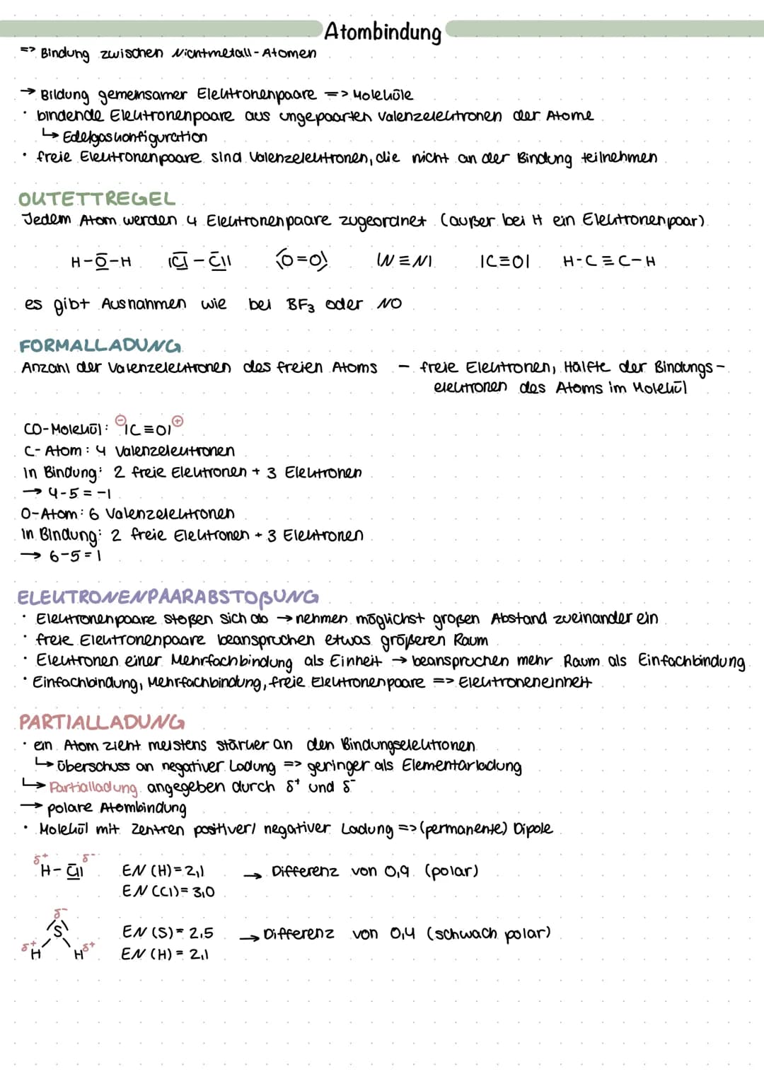 =>
Bindung zwischen Nichtmetall-Atomen
→ Bildung gemeinsamer Elektronenpaare => Molehole
bindende Electronenpaare aus ungepaarten valenzelec
