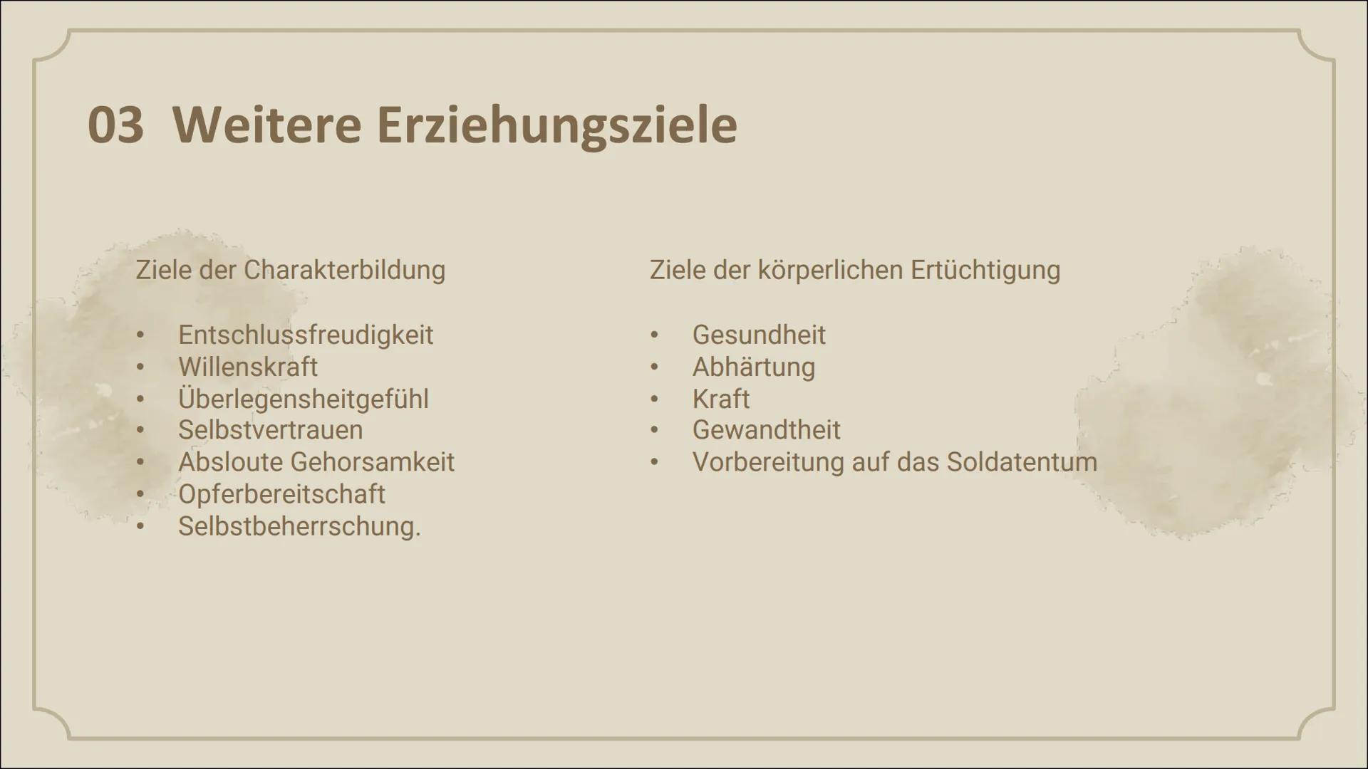 # Erziehung in
der NS- Zeit

Von 1933 bis 1945 Inhaltsverzeichnis

01.

02.

03.

Hitlers Ideologie

Die drei Säulen der NS-
Erziehung

Erzi