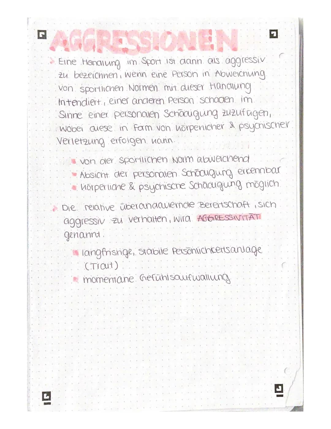 AGGRESSIONEN
Eine Handlung im Sport ist dann als aggressiv
zu bezeichnen, wenn eine Person in Abweichung.
von sportlichen Normen mit Queser 