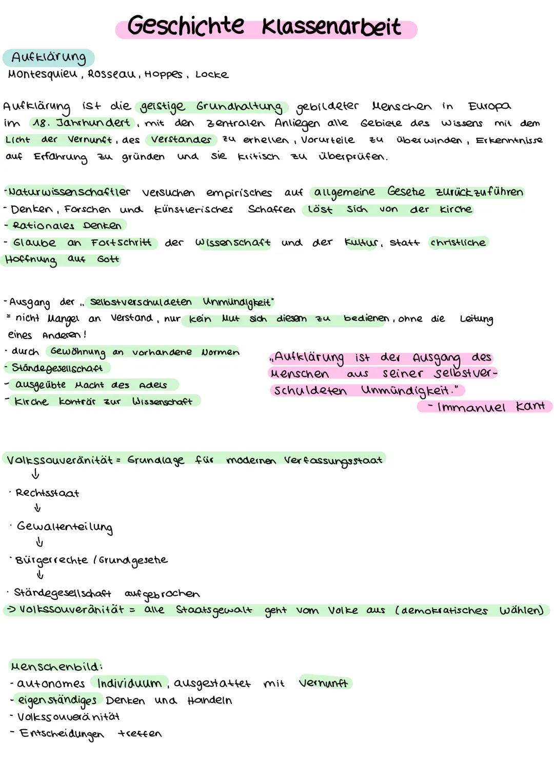 Aufklärung
Montesquieu, Rosseau, Hoppes, Locke
Aufklärung ist die geistige Grundhaltung gebildeter Menschen in Europa
im 18. Jahrhundert, mi