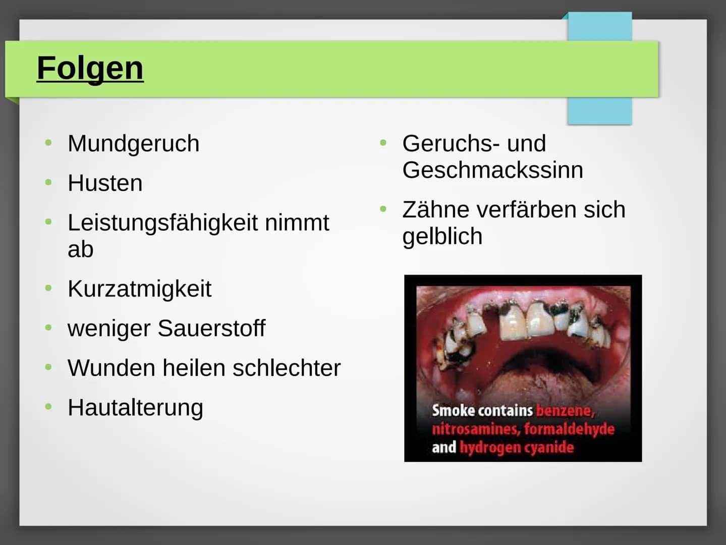 Nikotin Inhalt
●
●
●
●
Allgemein
Abhängigkeit
Folgen
Entzug
Quellen Allgemein
●
C10H14N2
Einnahme durch Rauchen
Tabak,
Nachtschattengewächse