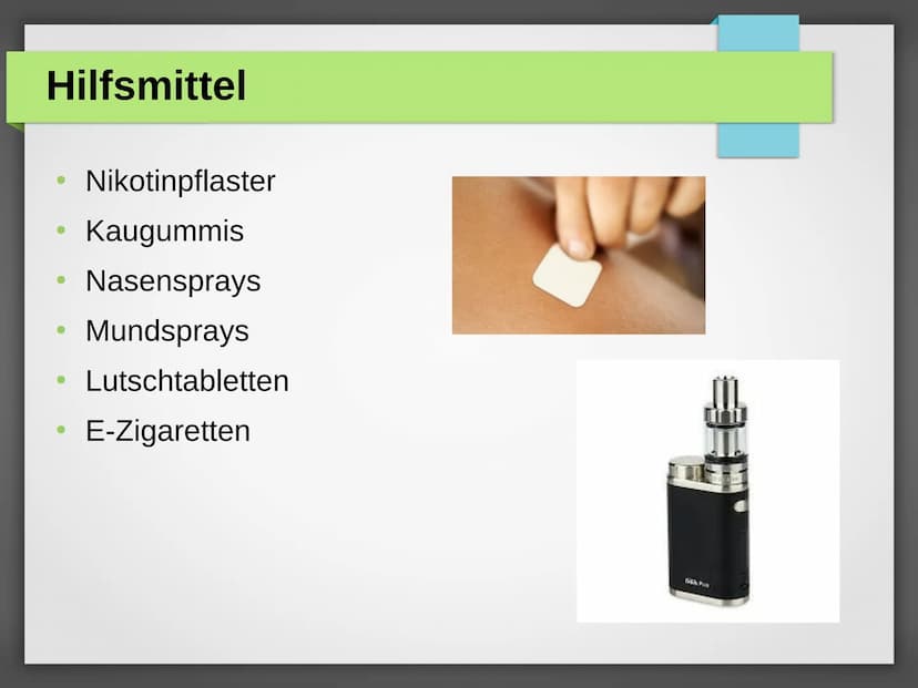 Nikotin Inhalt
●
●
●
●
Allgemein
Abhängigkeit
Folgen
Entzug
Quellen Allgemein
●
C10H14N2
Einnahme durch Rauchen
Tabak,
Nachtschattengewächse