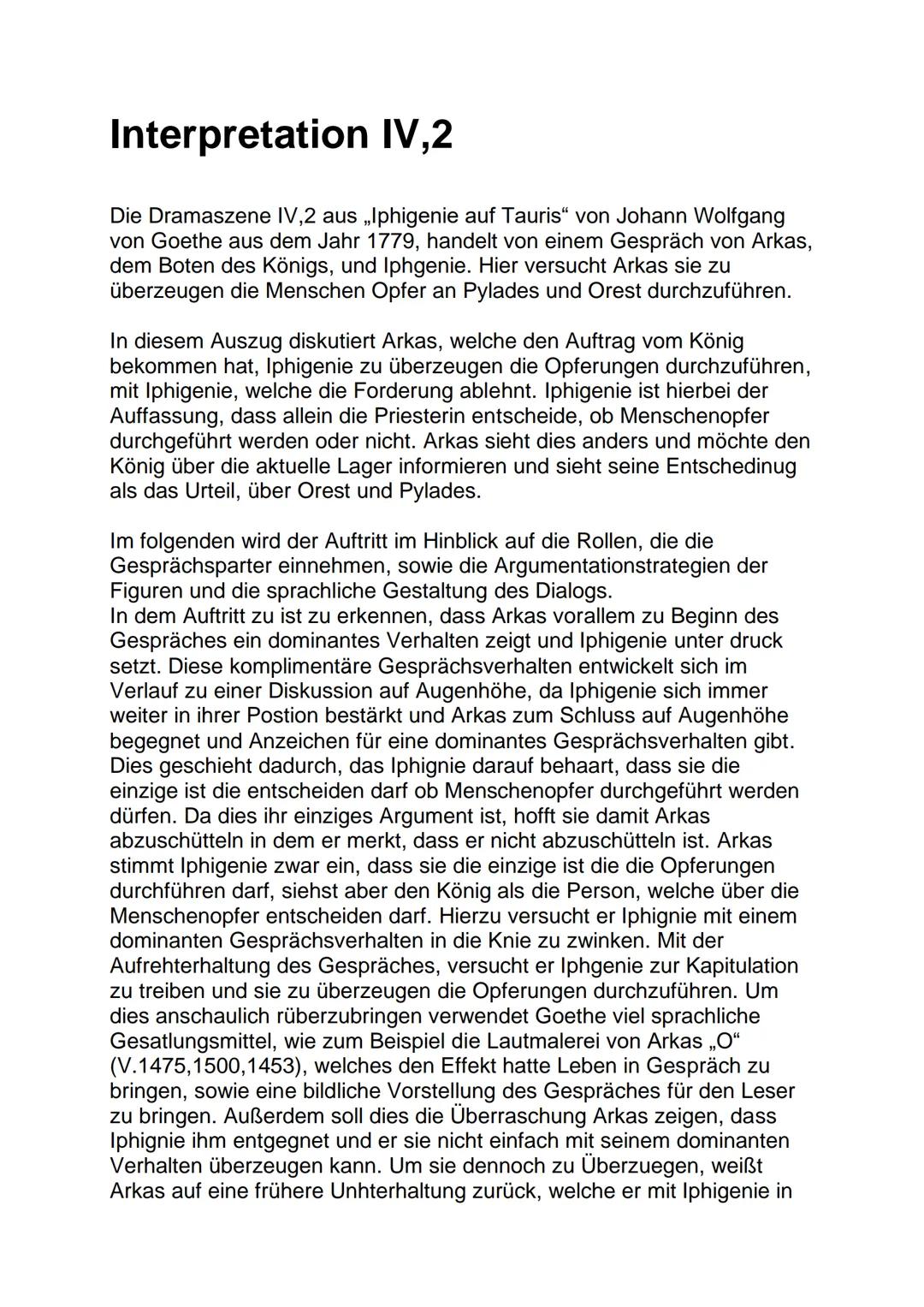 Interpretation Iphigenie auf Tauris 4,2
