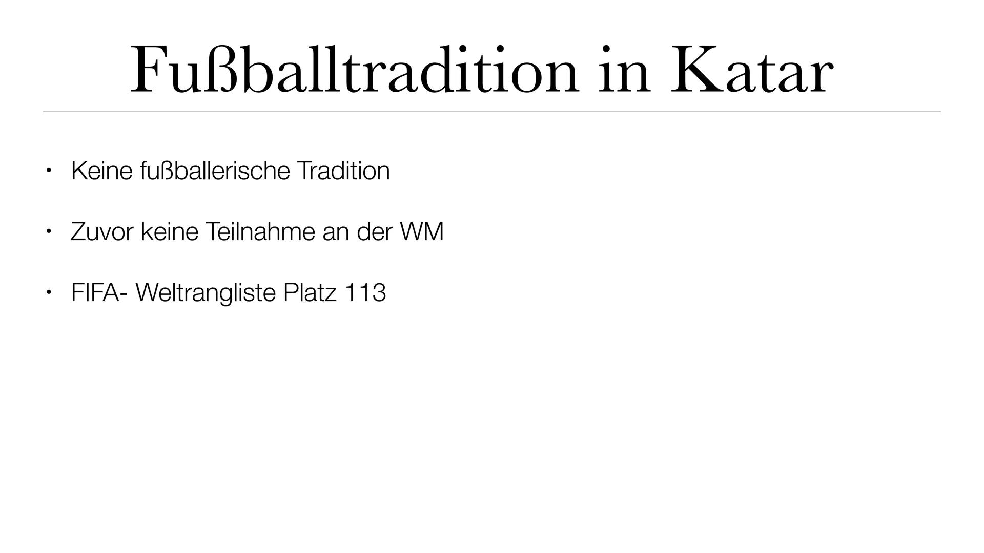 WM Katar 2022
VAR VAR VA • Politisches System
• Korruption bei der Abstimmung
Klimatische Bedingungen
●
●
●
Arbeitsbedingungen
Sportswashing