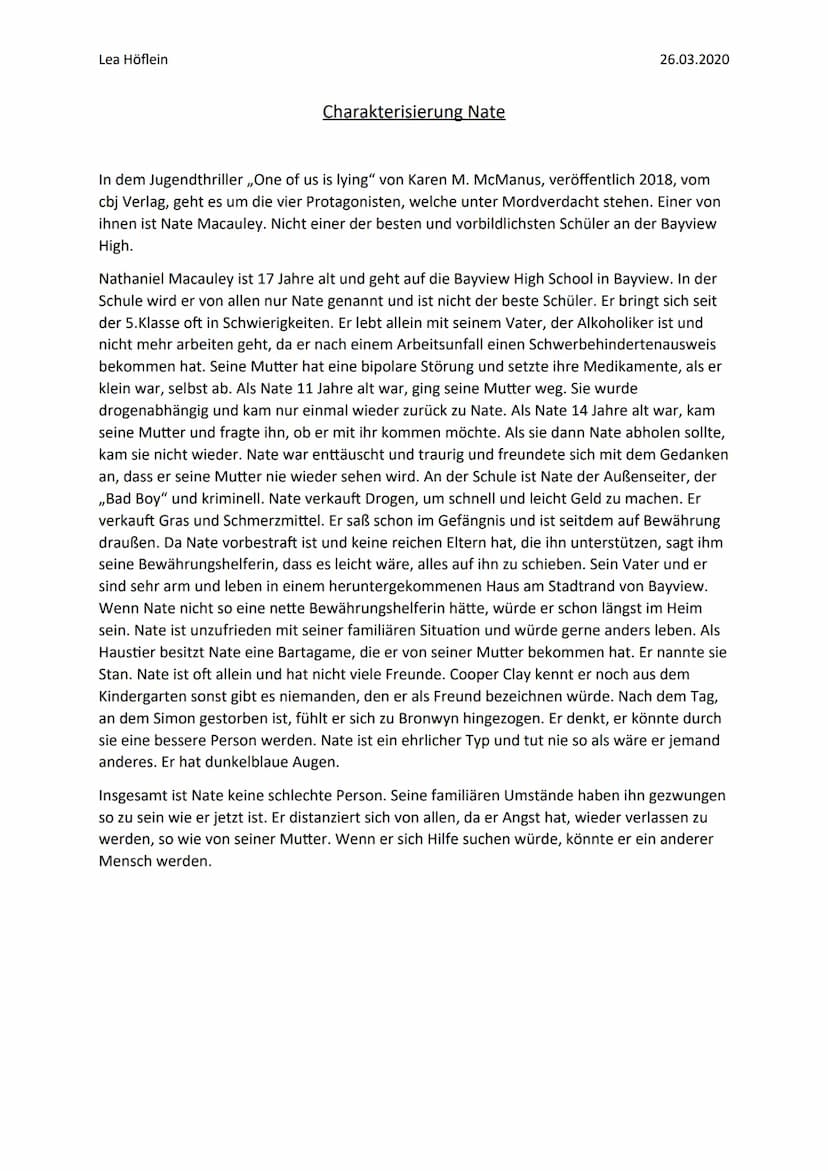 In dem Jugendthriller ,,One of us is lying" von Karen M. McManus, veröffentlich 2018, vom
cbj Verlag, geht es um vier Protagonisten, die unt