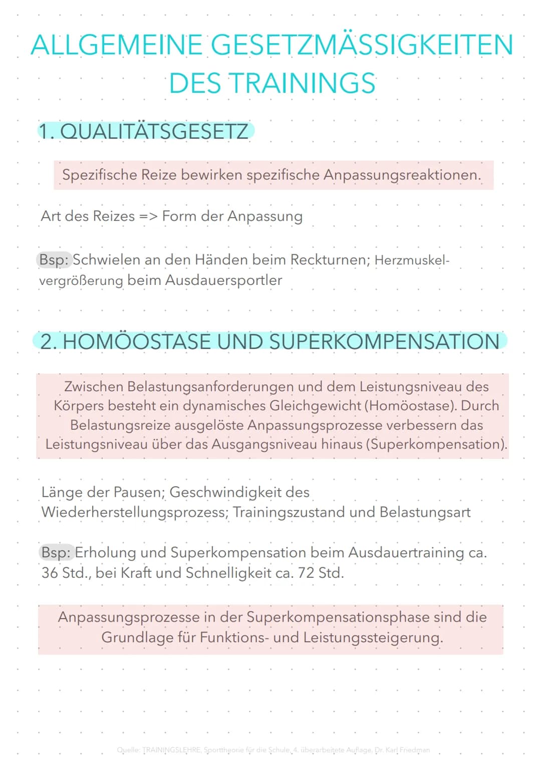 ALLGEMEINE GESETZMÄSSIGKEITEN
DES TRAININGS
1. QUALITÄTSGESETZ
Spezifische Reize bewirken spezifische Anpassungsreaktionen.
Art des Reizes =