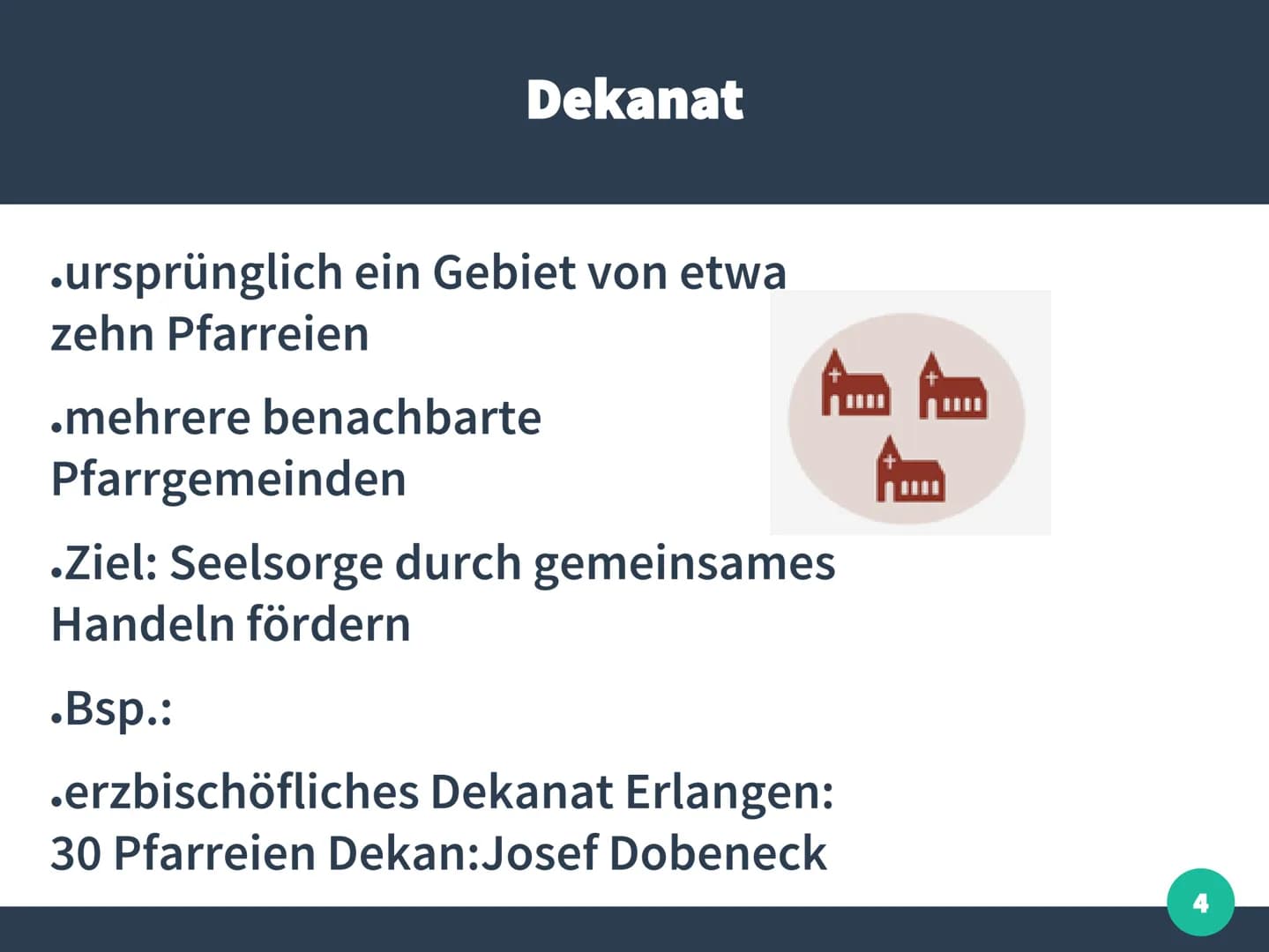 TTT
deutsche Bischofskonferenz:
- Zusammenschluss der römisch-
katholischen Bischöfe aller
(Erz-)Diözesen in Deutschland
Leiter: Dekan
Dekan