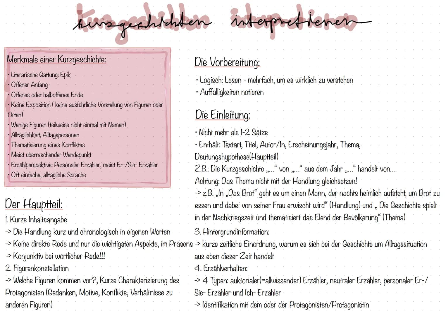 Merkmale einer Kurzgeschichte:
Literarische Gattung: Epik
Offener Anfang
Offenes oder halboffenes Ende
• Keine Exposition ( keine ausführlic