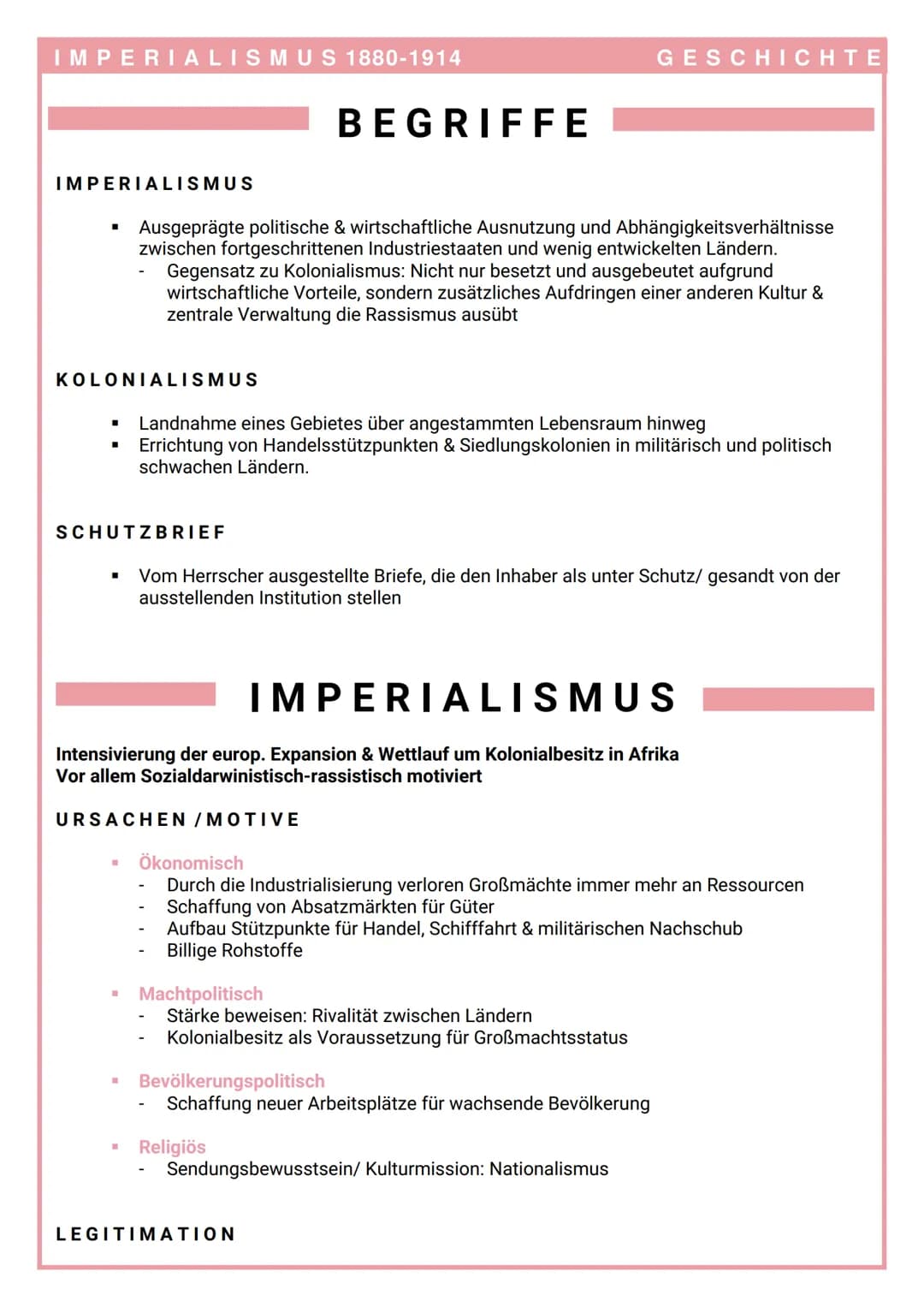 IMPERIALISMUS 1880-1914
IMPERIALISMUS
KOLONIALISMUS
I
■
■
SCHUTZBRIEF
.
Ausgeprägte politische & wirtschaftliche Ausnutzung und Abhängigkeit