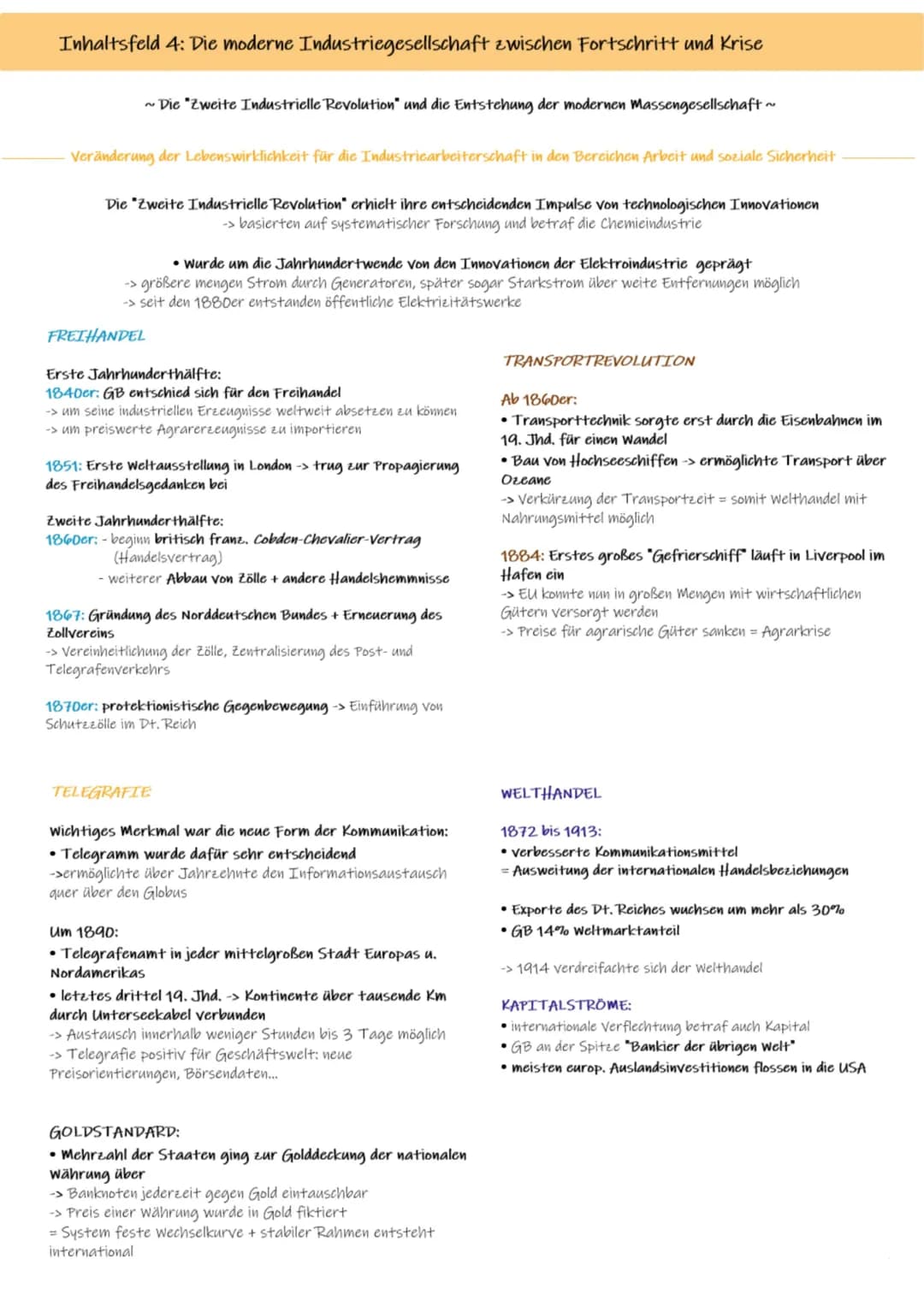 Inhaltsfeld 4: Die moderne Industriegesellschaft zwischen Fortschritt und Krise
~ Die "Zweite Industrielle Revolution" und die Entstehung de