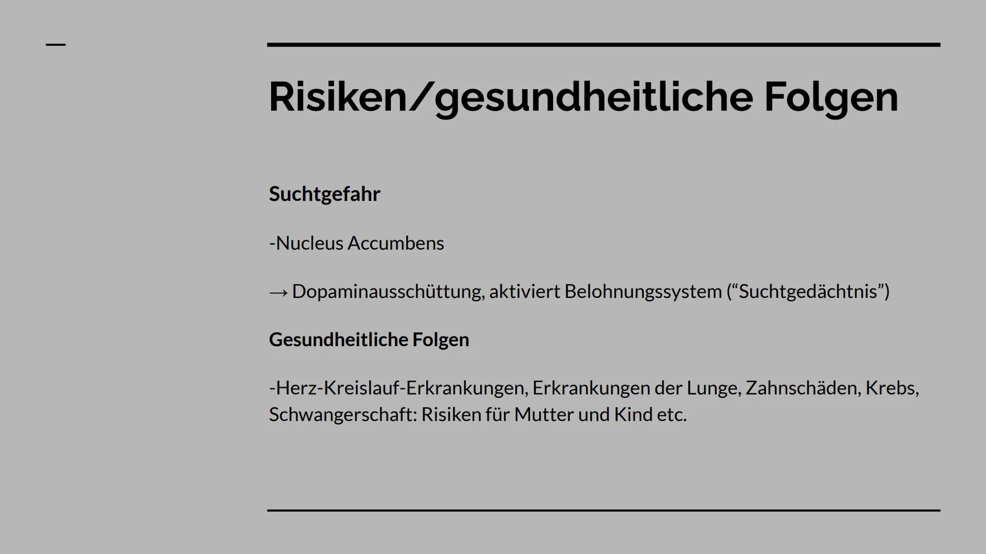 Das Nervengift
Nikotin GLIEDERUNG
WAS IST NIKOTIN? +
VERWENDUNG
ABLÄUFE IM GEHIRN
WIRKUNG
RISIKEN + GESUNDHEITLICHE
FOLGEN Was ist Nikotin
ü