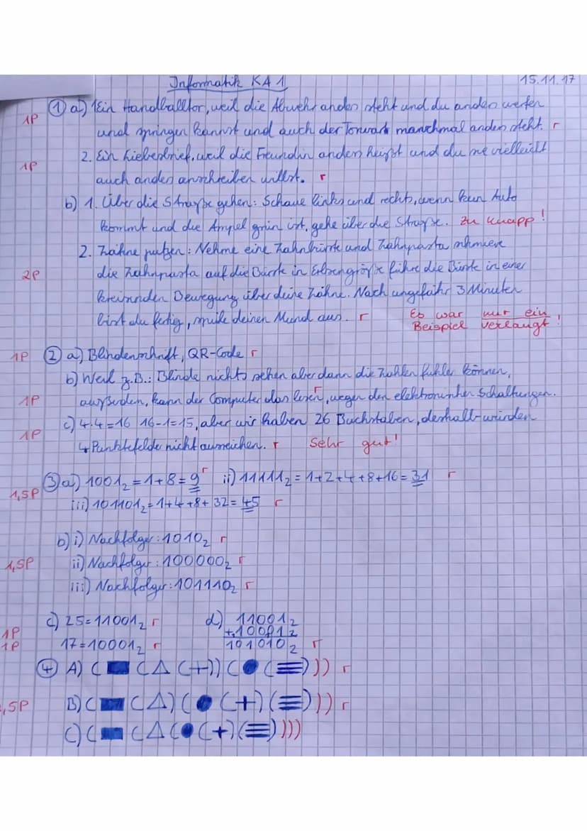 hatik Klassenarbeit Nr. 1
Aufgabe 1
a) Nenne zwei Tätigkeiten, welche du nicht mit Hilfe eines Algorithmus beschreiben kannst und
begründe d