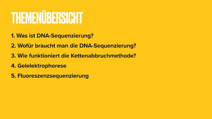 03.09.21
DNA-SEQUENZIERUNG
Eine Präsentation von Marie Reinhold THEMENÜBERSICHT
1. Was ist DNA-Sequenzierung?
2. Wofür braucht man die DNA-S