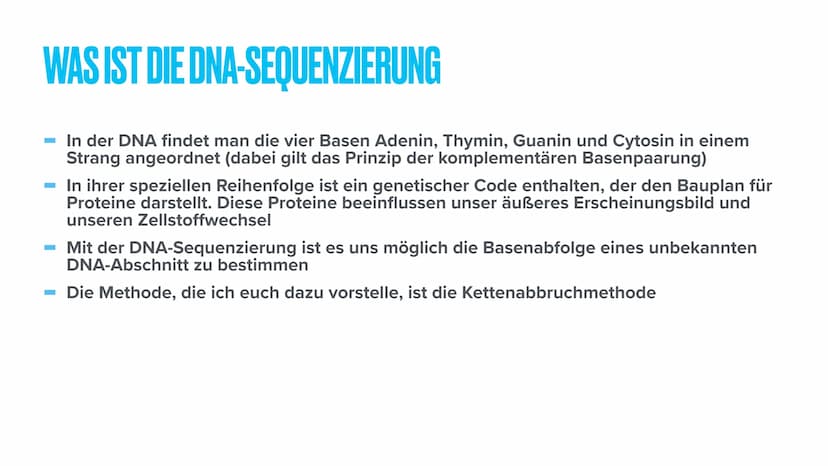 03.09.21
DNA-SEQUENZIERUNG
Eine Präsentation von Marie Reinhold THEMENÜBERSICHT
1. Was ist DNA-Sequenzierung?
2. Wofür braucht man die DNA-S