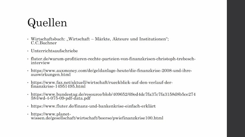 Finanzkrise 2008
Hat sie wirklich nur Unheil angerichtet?
Index 1.56
1 0 0 0 0 0 Auslöser der Finanzkrise
●
●
Häuslebauer konnten Kredite ni