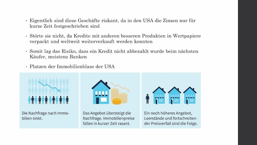 Finanzkrise 2008
Hat sie wirklich nur Unheil angerichtet?
Index 1.56
1 0 0 0 0 0 Auslöser der Finanzkrise
●
●
Häuslebauer konnten Kredite ni