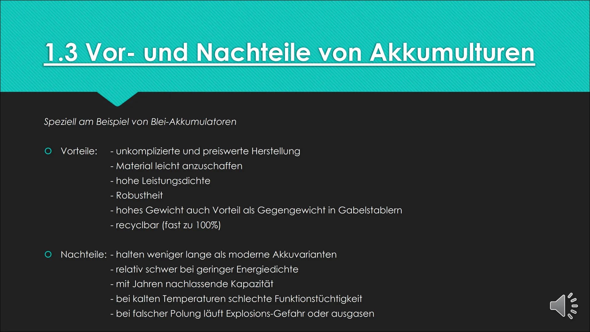 Der
Akkumulator
und
die Batterie
Chemie - Vortrag von
Vivien Hübler Gliederung
O 1. Akkumulatoren
O 1.1 Geschichtliches
O 1.2 Allgemeiner/Th