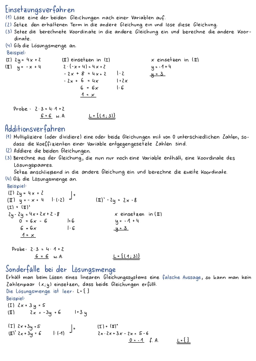 Lineare Gleichungssysteme
Lineares Gleichungssystem
Verknüpft man zwei lineare Gleichungen mit zwei Variablen durch und, so entsteht ein lin