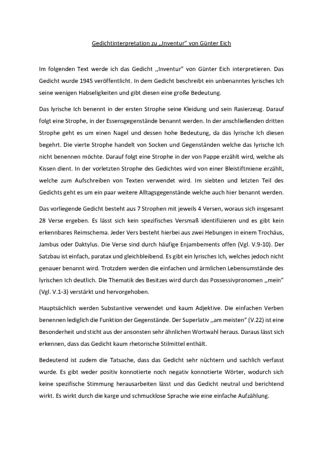 Inventur - Günter Eich