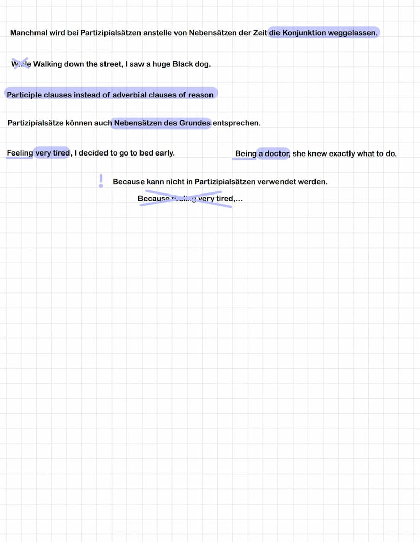 Participle clauses
Participle Clauses (auf Deutsch: Partizipialsätze) dienen dazu, Sätze und oder Teilsätze
miteinander zu verbinden oder Sä
