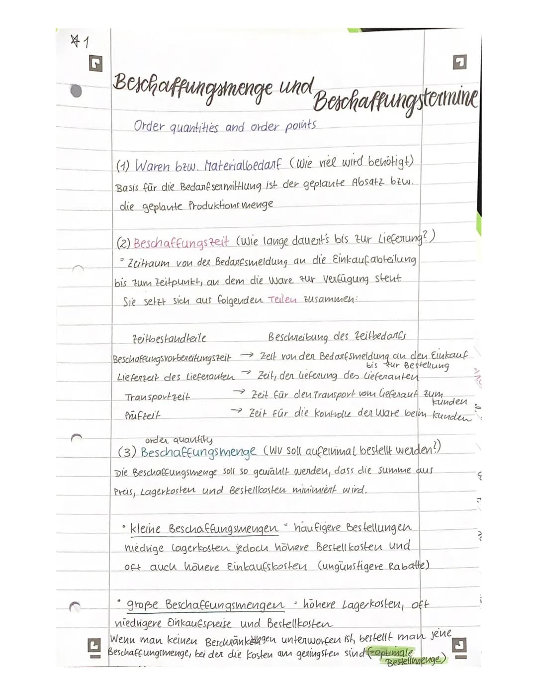 41
G
Beschaffungsmenge und
Order quantities and order points
(1) Waren bzw. Materialbedarf (Wie viel wird benötigt)
Basis für die Bedarf ser