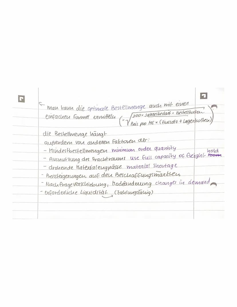 41
G
Beschaffungsmenge und
Order quantities and order points
(1) Waren bzw. Materialbedarf (Wie viel wird benötigt)
Basis für die Bedarf ser