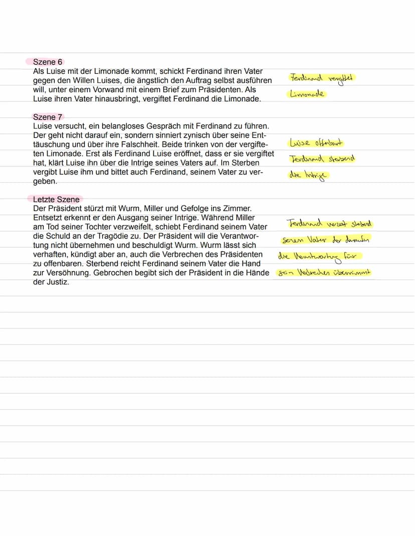 Kabale und Liebe
Aut 1
Szene 1
Mitschriften beim lesen der Lehtüre
Akt I
Szene 1
Vater Miller hat von der Beziehung seiner Tochter zu Major 