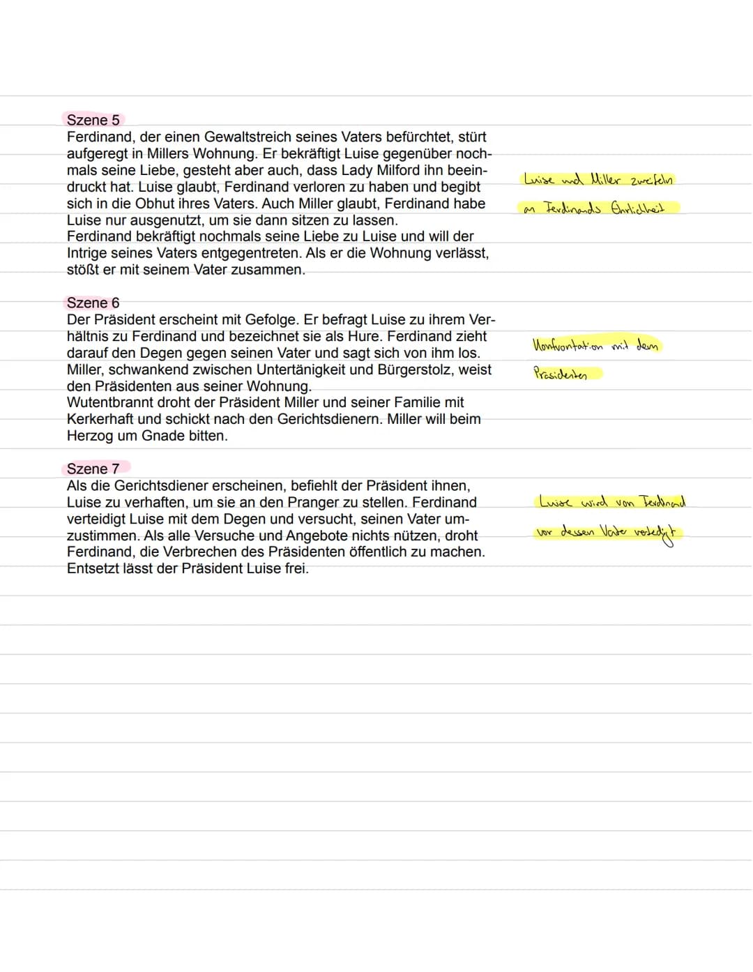 Kabale und Liebe
Aut 1
Szene 1
Mitschriften beim lesen der Lehtüre
Akt I
Szene 1
Vater Miller hat von der Beziehung seiner Tochter zu Major 