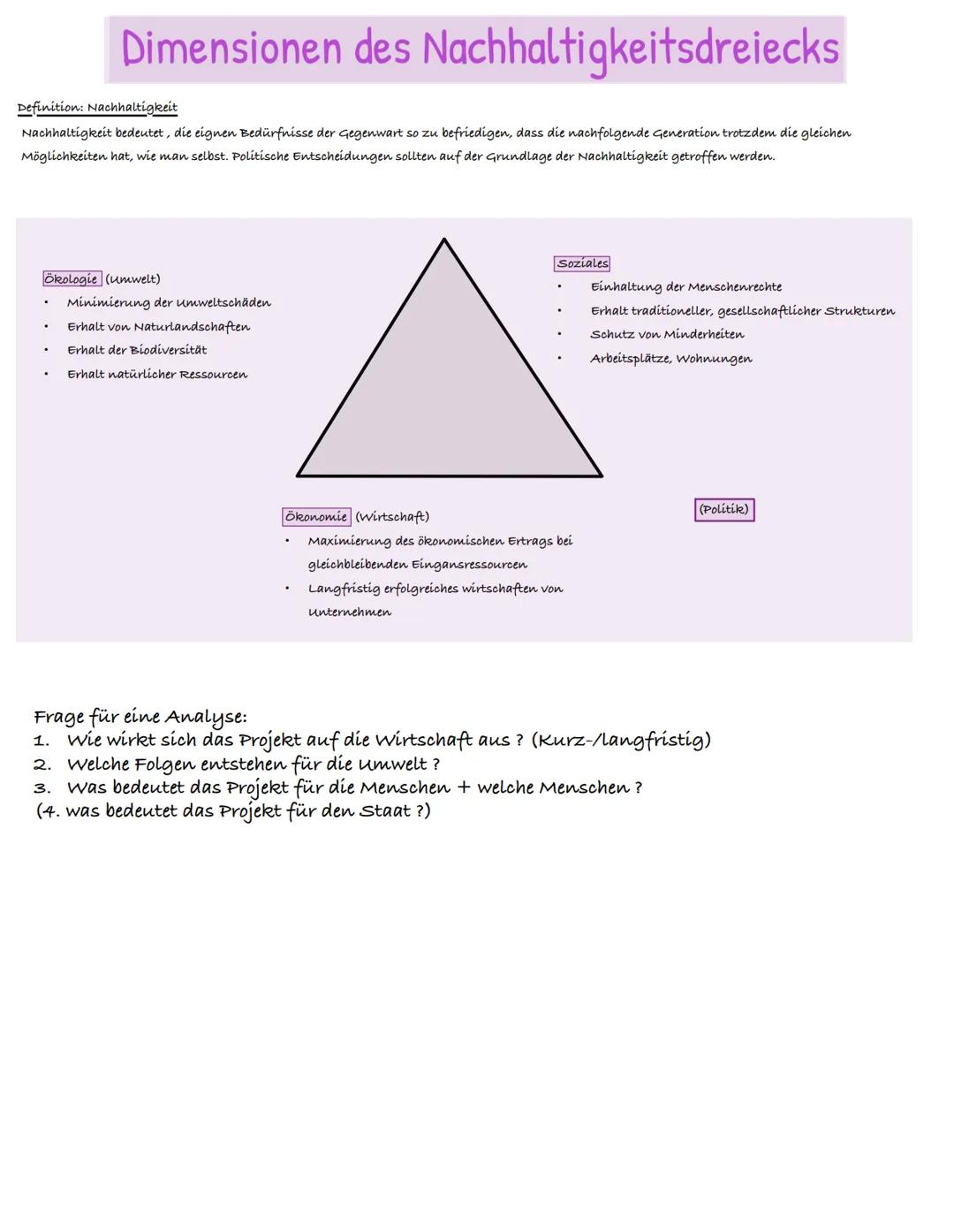 # Dimensionen des Nachhaltigkeitsdreiecks

Definition: Nachhaltigkeit

Nachhaltigkeit bedeutet, die eignen Bedürfnisse der Gegenwart so zu b