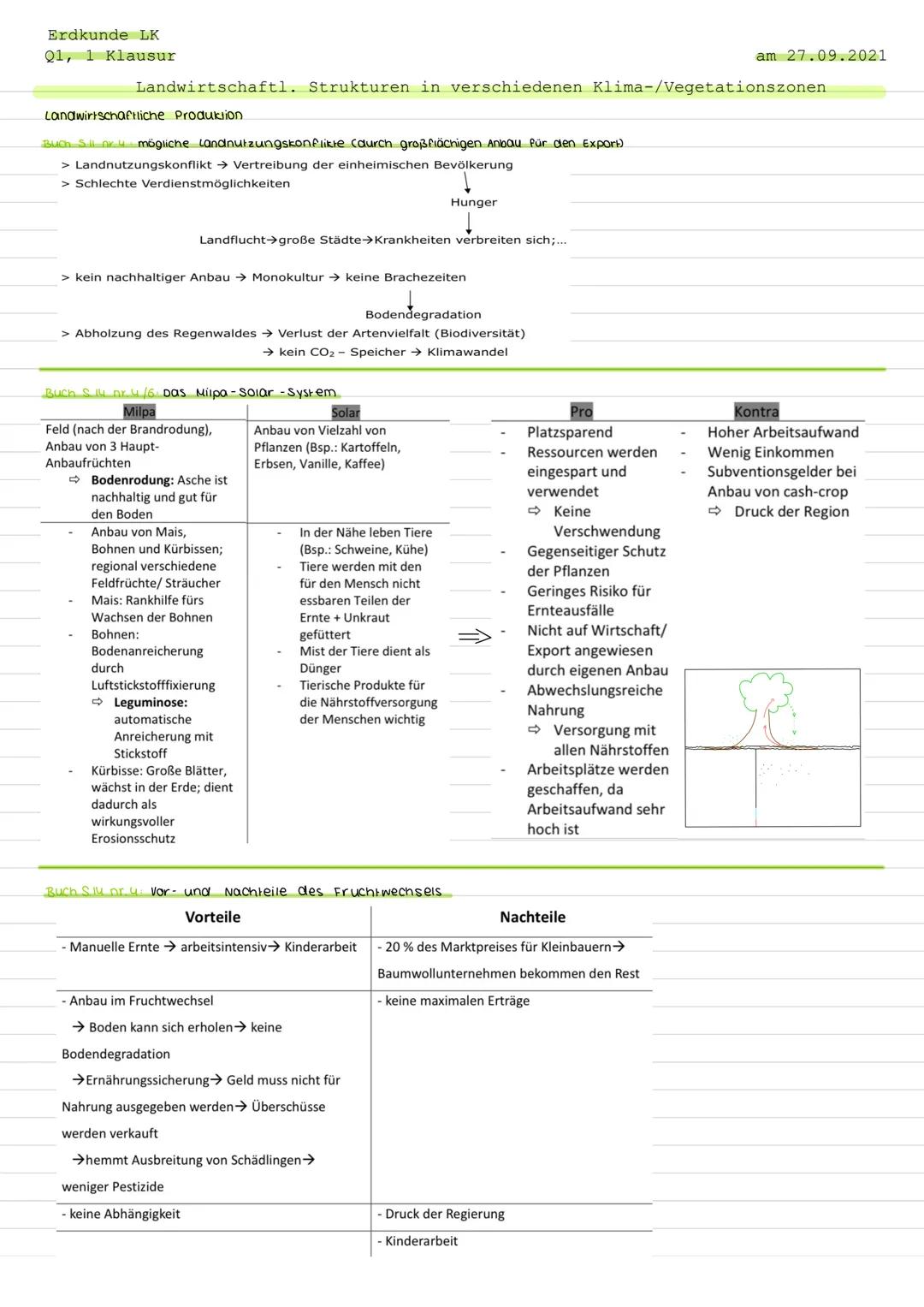 Erdkunde LK
Q1, 1 Klausur
Landwirtschaftliche Produktion
Buch S ll nr 4 mögliche Landnutzungskonflikte (durch großflächigen Anbau für den Ex