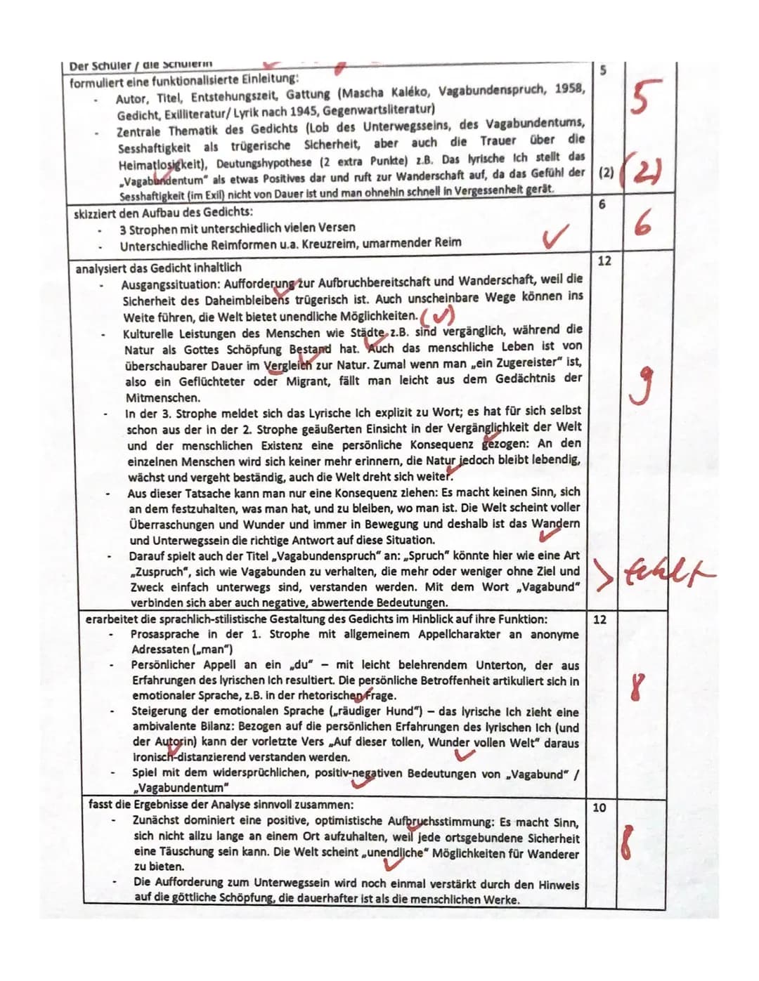 C
Qualifikationsphase
Aufgabenstellung:
Thema: Lyrik-unterwegs sein"
Mascha Kaléko (1907-1975)
Vagabundenspruch (1958)
1. Analysieren (besch