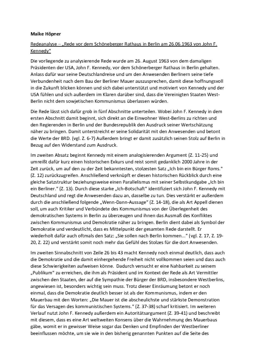 Redenalyse „Ich bin ein Berliner“ 