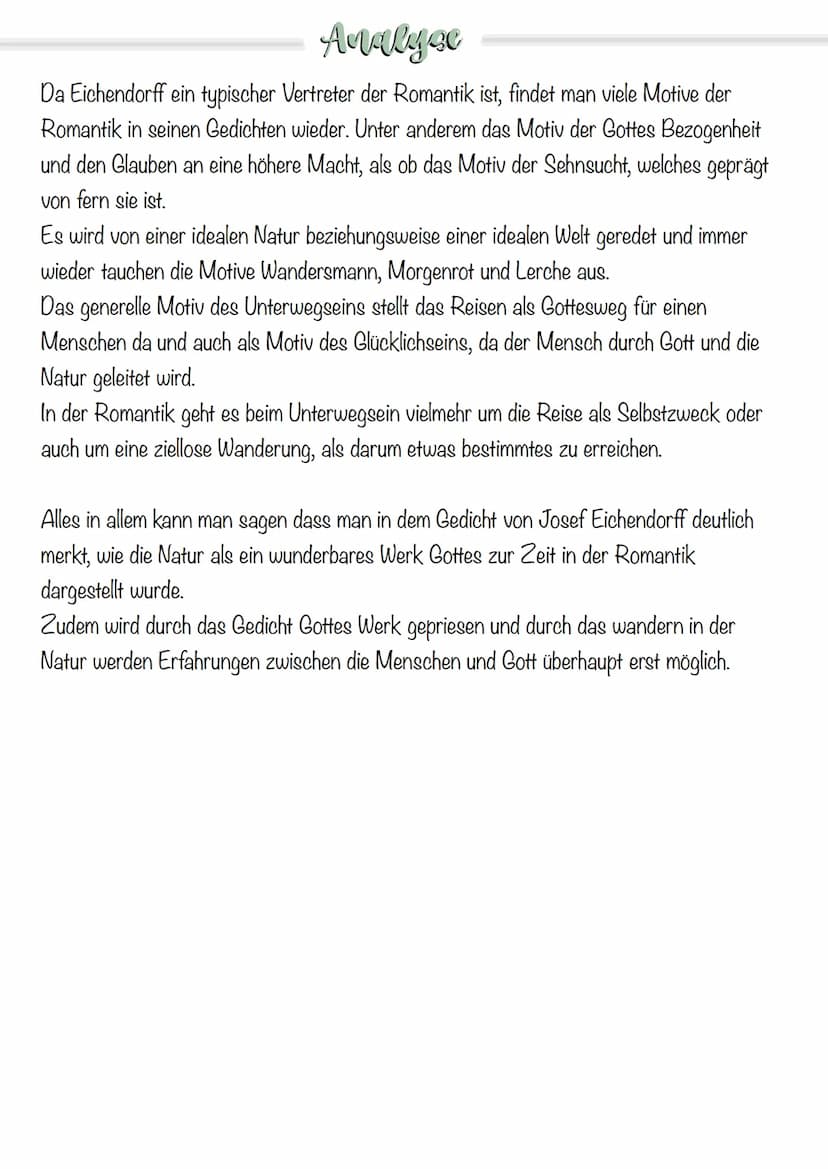 Analyse
zu dem Gedicht: ,,der frohe Wandersmann"
Das Gedicht, der frohe Wandersmann“ wurde von Josef Eichendorff im Jahre 1823
geschrieben. 