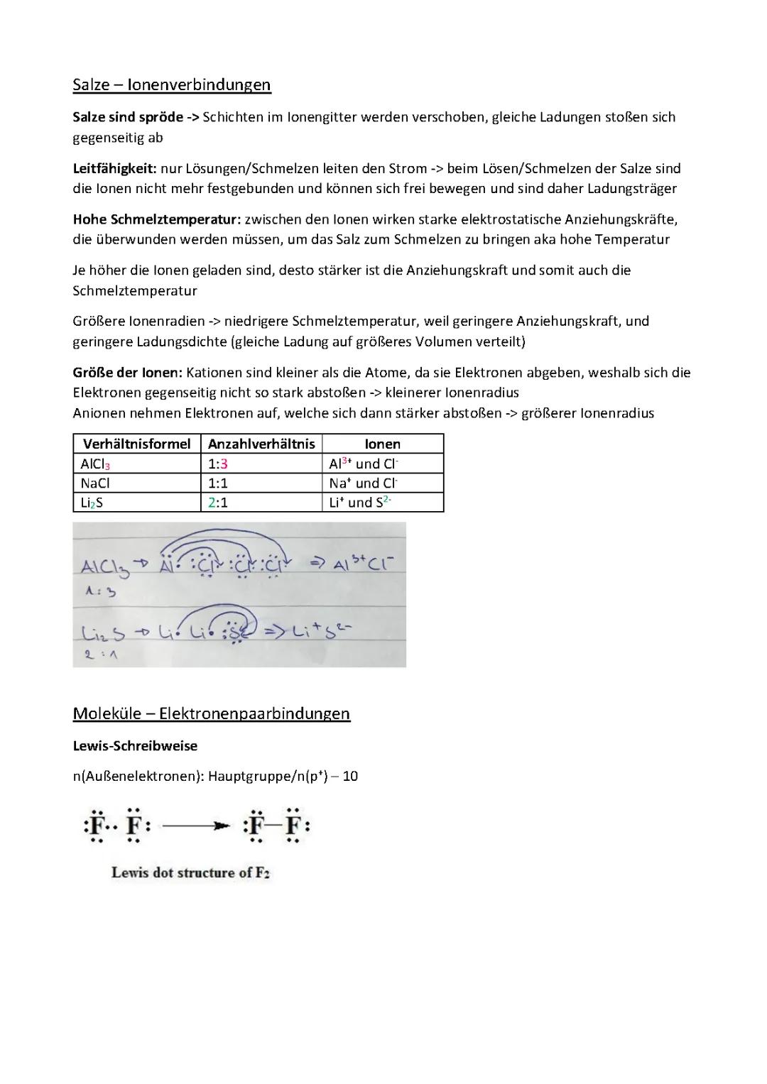 Übersicht Ionenverbindungen und Elektronenpaarbindungen