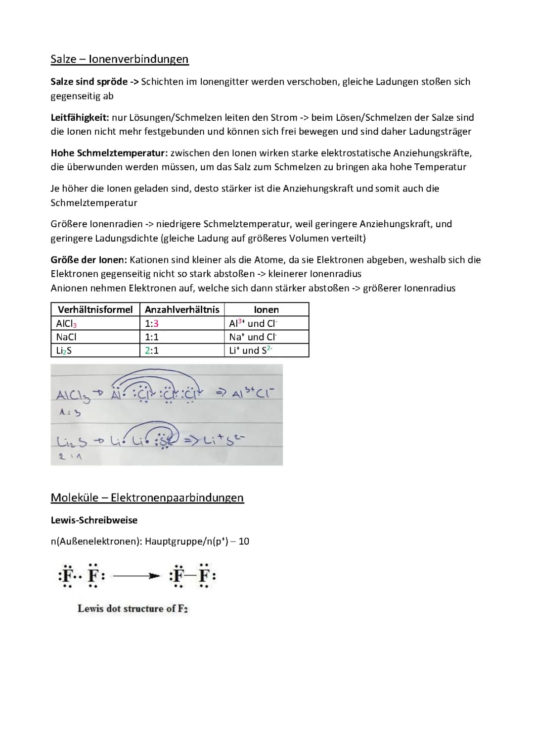 Übersicht Ionenverbindungen und Elektronenpaarbindungen