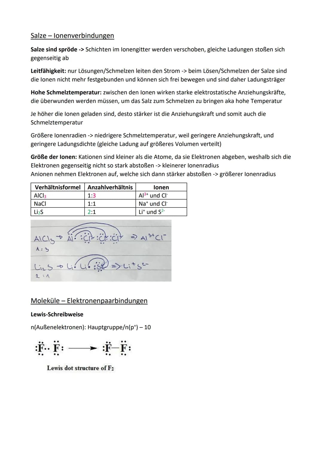 Salze-lonenverbindungen
Salze sind spröde -> Schichten im lonengitter werden verschoben, gleiche Ladungen stoßen sich
gegenseitig ab
Leitfäh