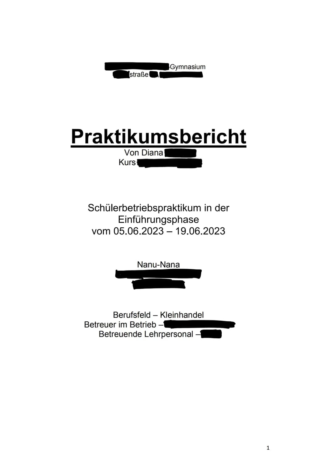 Praktikumsbericht Kleinhandel 