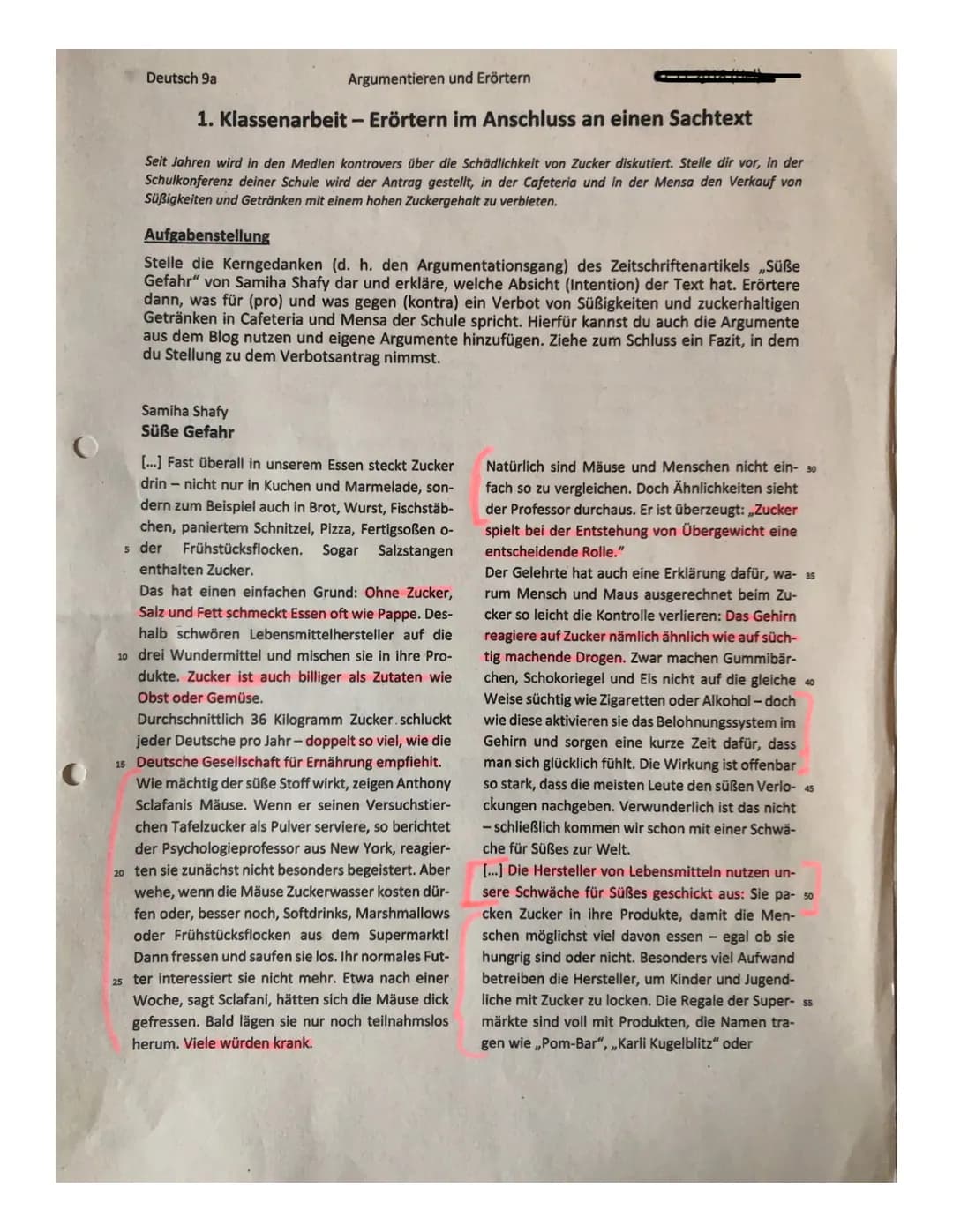 Deutsch 9a.
Argumentieren und Erörtern
1. Klassenarbeit - Erörtern im Anschluss an einen Sachtext
Seit Jahren wird in den Medien kontrovers 