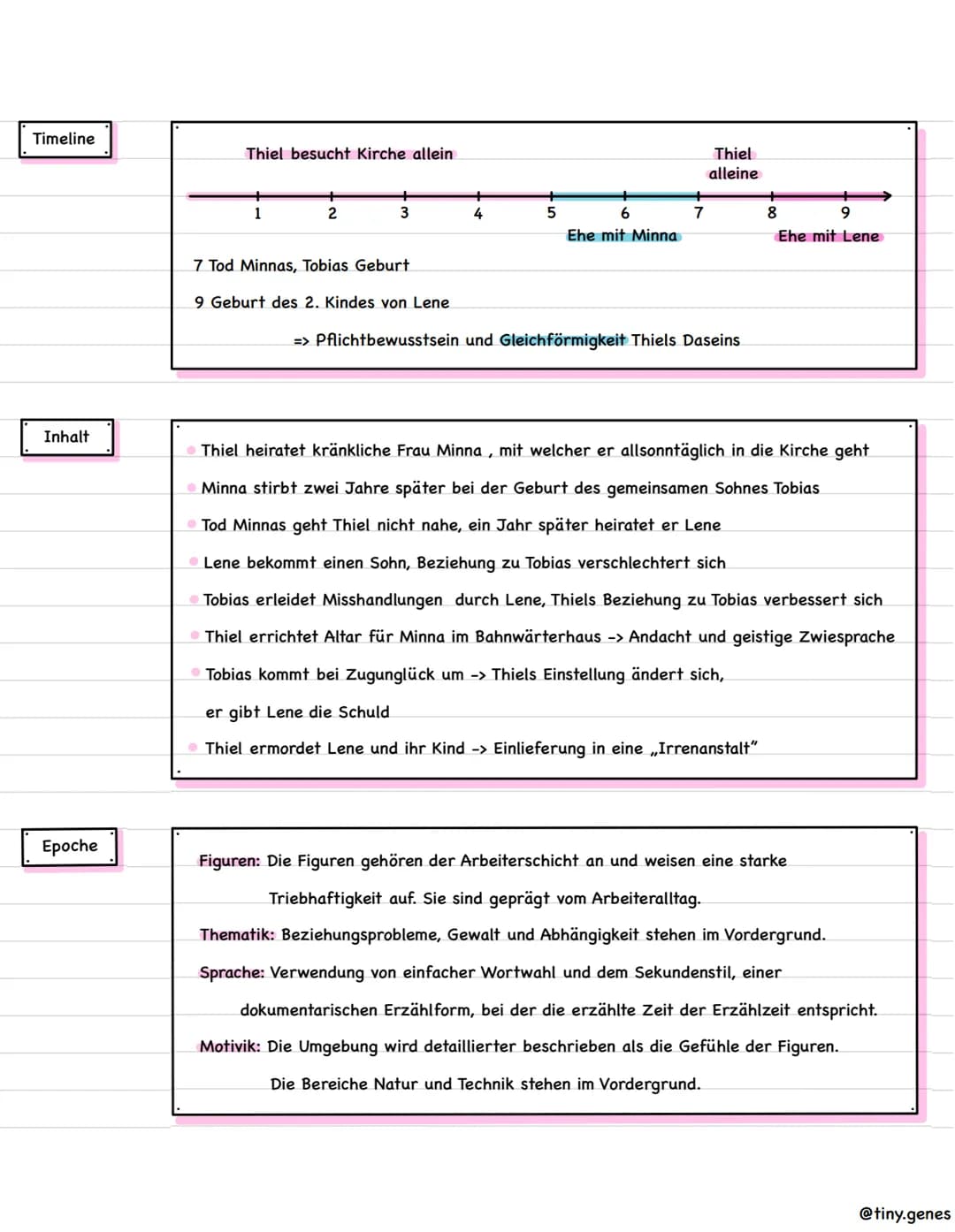 Informationen
Bahnwärter Thiel
Figurenkonstellation
Novellistische Studie
Autor:
Veröffentlicht:
Epoche:
Gattung:
Zweckgemeinschaft:
Dorf, H