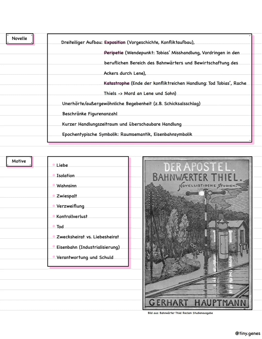 Informationen
Bahnwärter Thiel
Figurenkonstellation
Novellistische Studie
Autor:
Veröffentlicht:
Epoche:
Gattung:
Zweckgemeinschaft:
Dorf, H