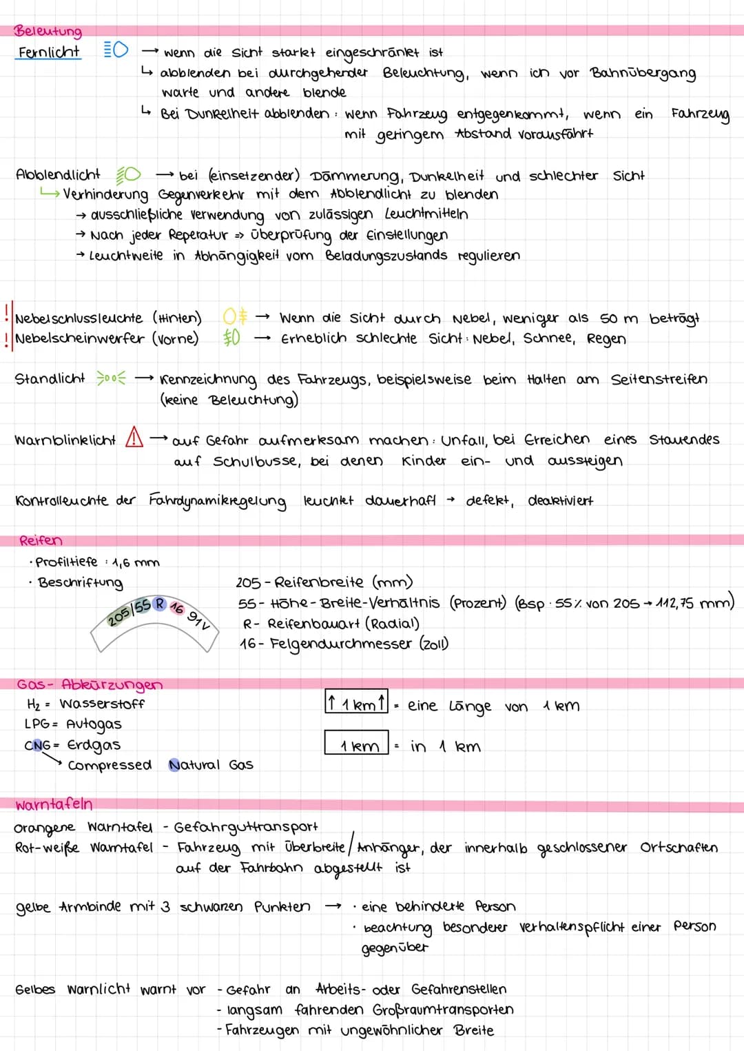Beleutung
Fernlicht
Abblendlicht
→ wenn die Sicht starkt eingeschränket ist
↳abblenden bei durchgehender Beleuchtung, wenn. ich vor Bahnüber