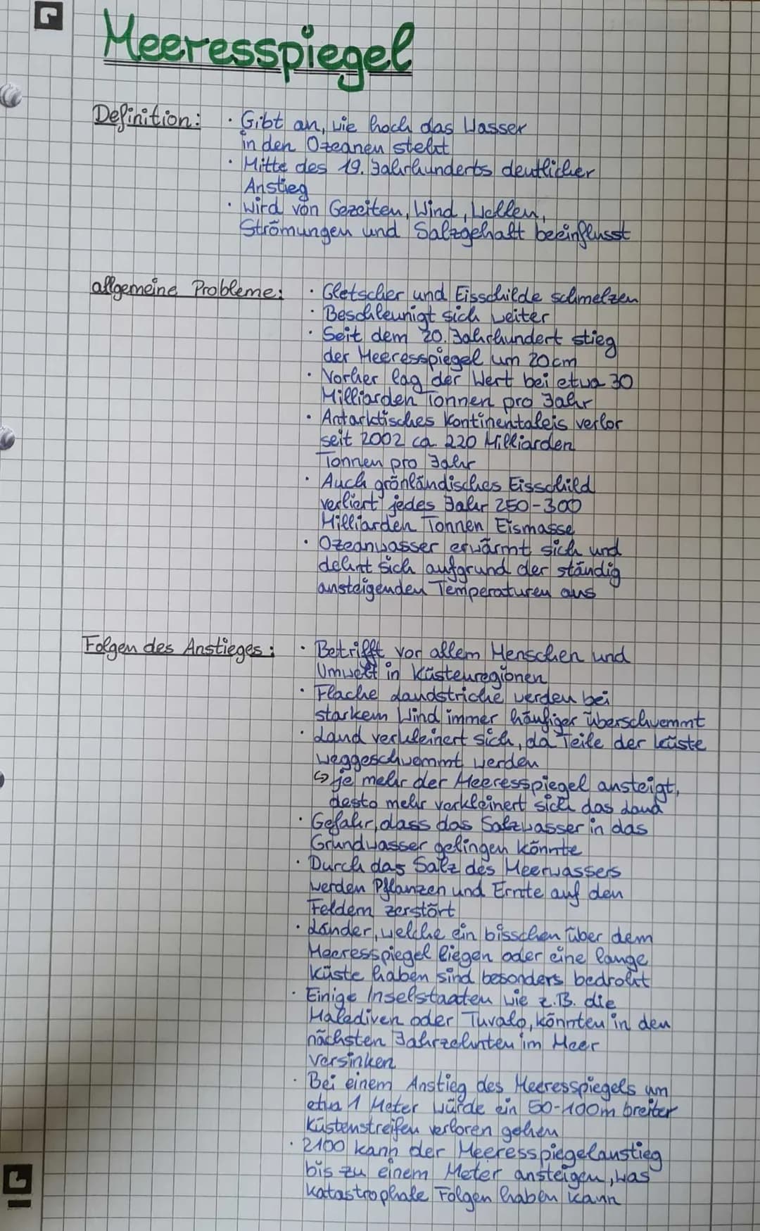 IG
r
Meeresspiegel
Definition: Gibt an, wie hoch das Wasser
in den Ozeanen stelt
Mitte des 19. Jahrhunderts deutlicher
Anstieg
.
• wird von 